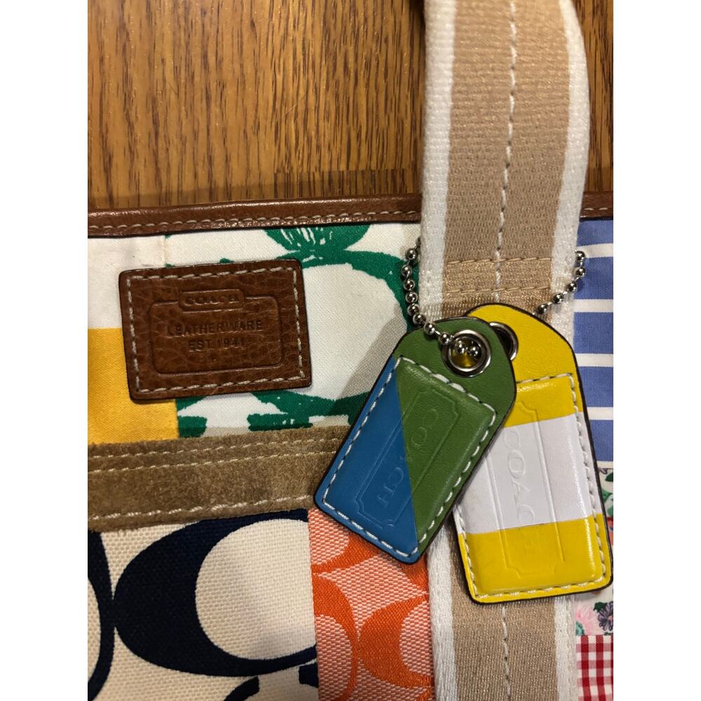 Vintage Y2K Coach Colorful Patchwork Canvas Jaquard Rainbow Tote Bag/ Purse - Picture 2 of 8